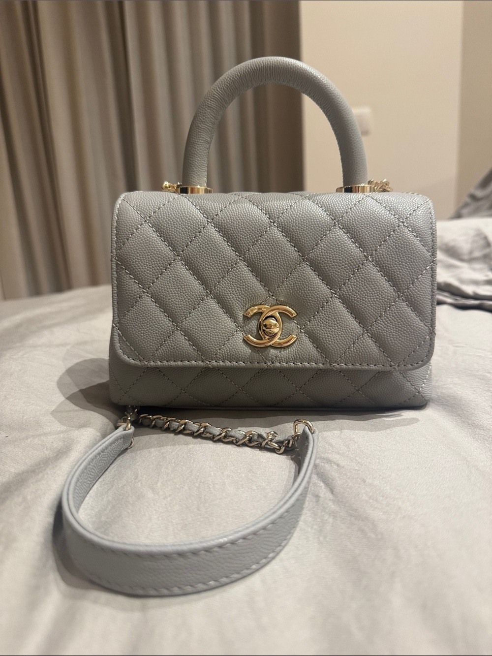 CHANEL  coco  Handle  in Light Gray with Gold Hardware